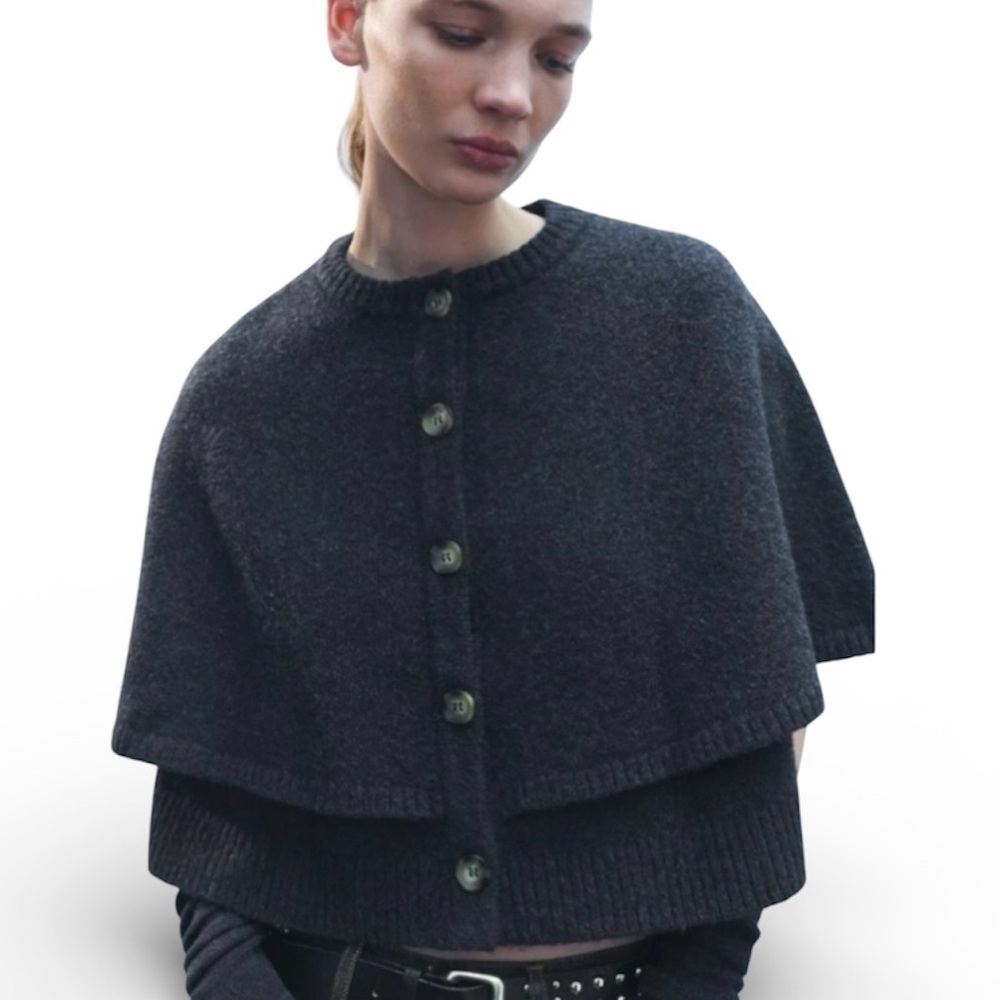Zara Knit Cape Jacket - Large, gray - Picture 2 of 9
